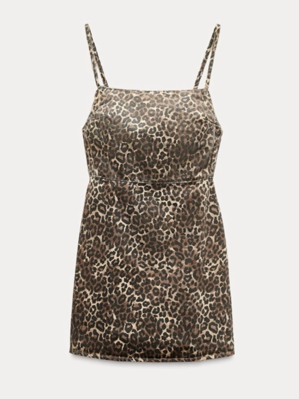 NWOT ZARA Animal Print Leopard Denim Jean Dress Sleeveless Black Brown Medium